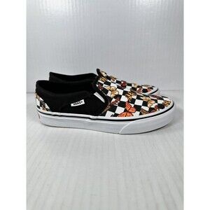 Vans Asher Butterfly Checkerboard Slip On Shoes Womens Size 6 Black VN000VOSJBW